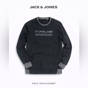 True x Jack & Jones Sweatshirt XL Black Graphic Crewneck Streetwear